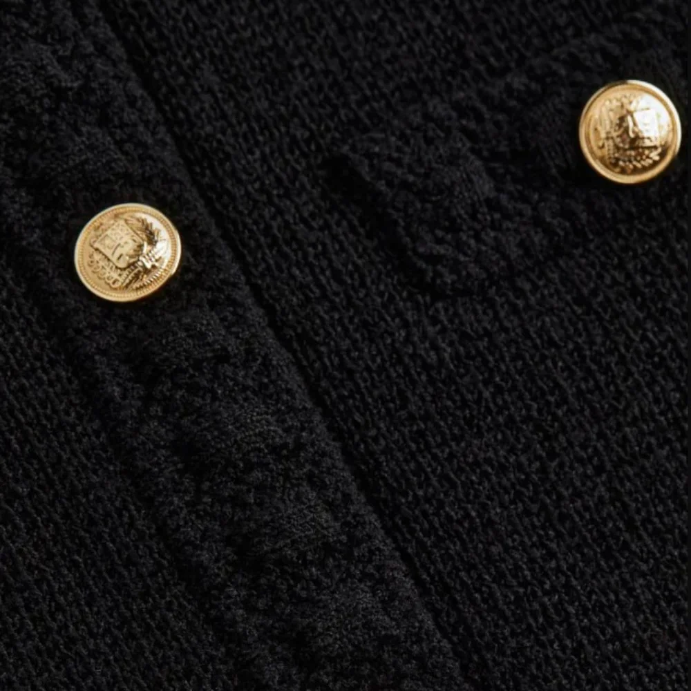 NEW Gold Button Knit Sweater Cardigan Jacket - Black